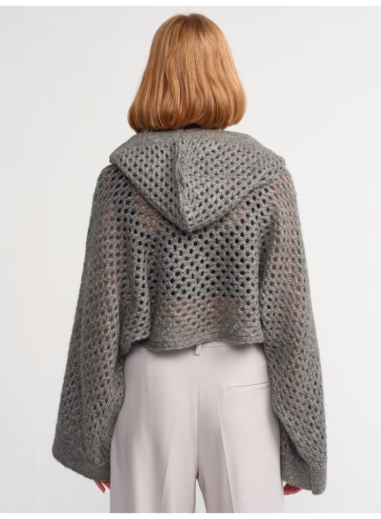 Dilvin 10454 Hooded Glitter Kimono Sweater-Grey-Silver - Image 2